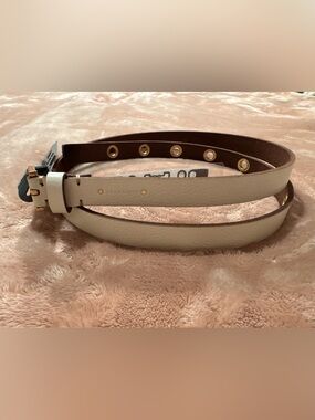 NWT AllSaints Genuine Leather Grommet Belt, Off-White, Size Large